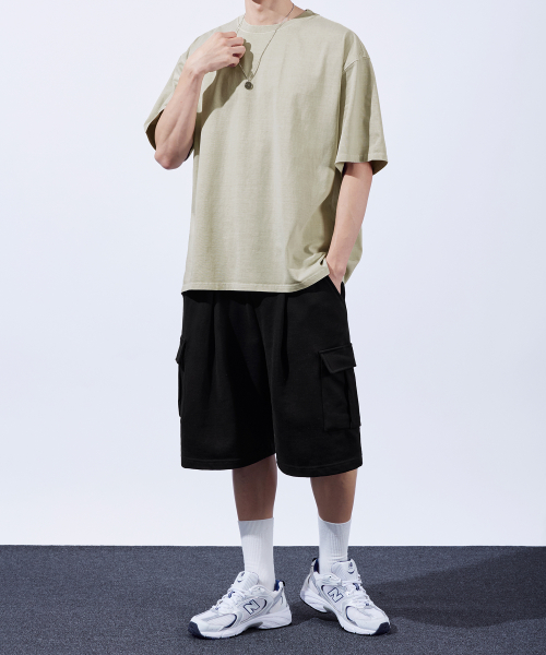 Heavy-Duty One-Tuck Cargo Training Shorts Black