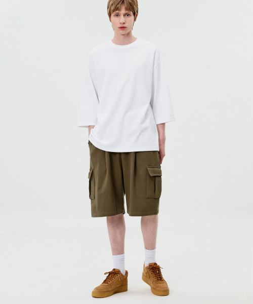 Свободные трикотажные карго-шорты с защипом Khaki