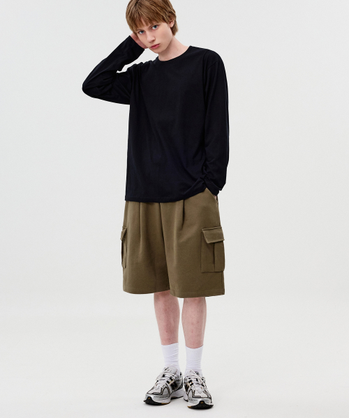 Свободные трикотажные карго-шорты с защипом Khaki