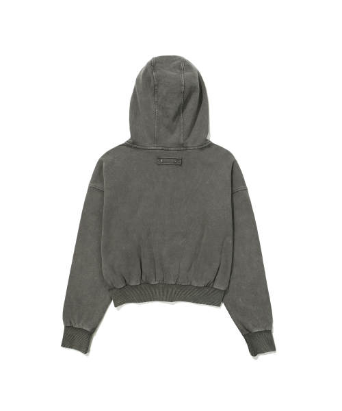 Женский винтажный кроп-зип-худи с вареным эффектом Dark Gray
