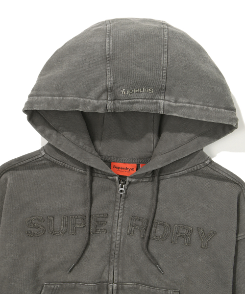 Женский винтажный кроп-зип-худи с вареным эффектом Dark Gray
