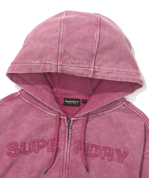 Укороченное худи на молнии W Vintage Garment Washing (Dark Pink)