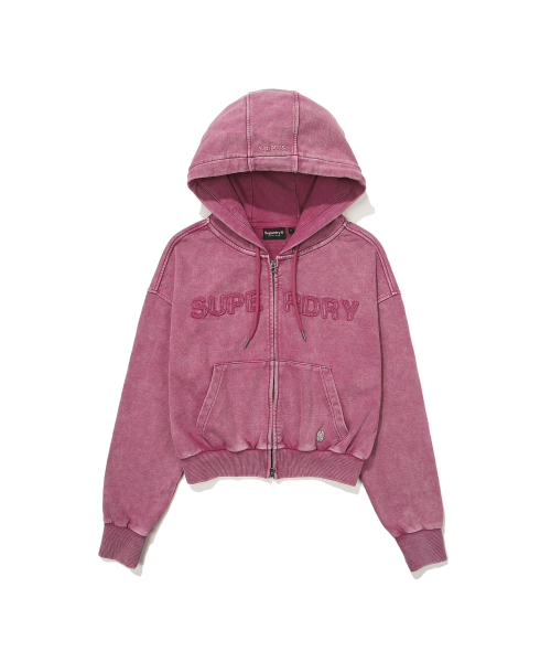 Укороченное худи на молнии W Vintage Garment Washing (Dark Pink)