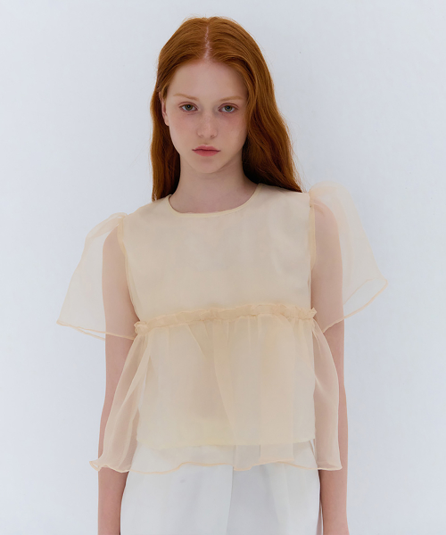 Летняя блузка из органзы с драпировкой, Beige