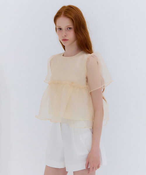 Летняя блузка из органзы с драпировкой, Beige
