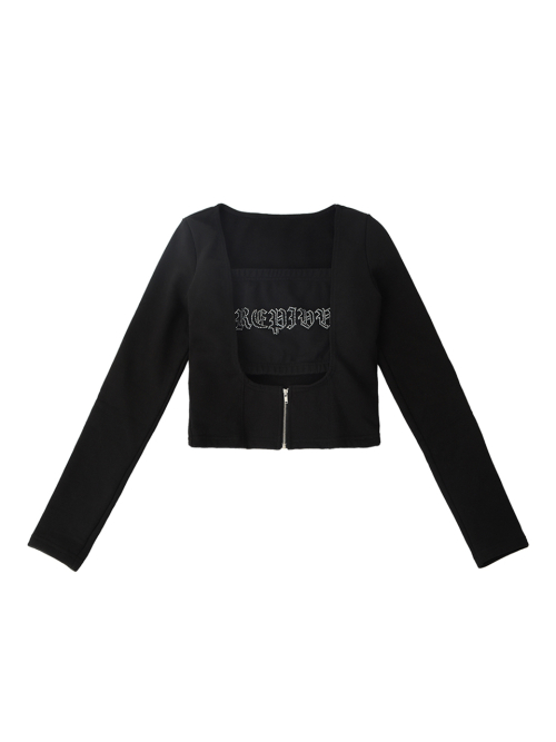 Укороченный топ с декором стразов (Black)