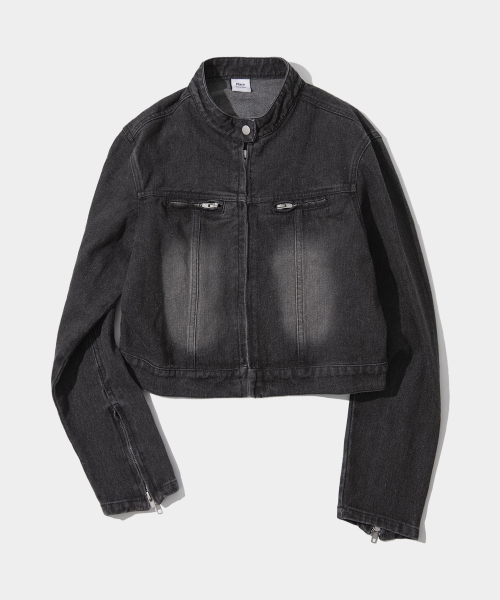 Байкерская куртка из стираного денима в стиле винтаж, укороченная [Denim Blue]