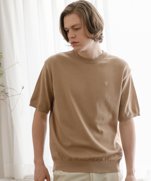 Мужской базовый укороченный трикотаж с круглым вырезом, Beige