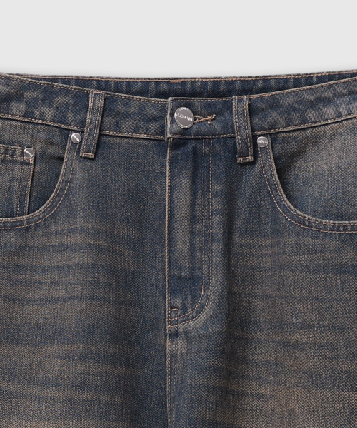 Vintage Cat Washing Wide Denim Pants [Yellow Washing] thumbnail 9