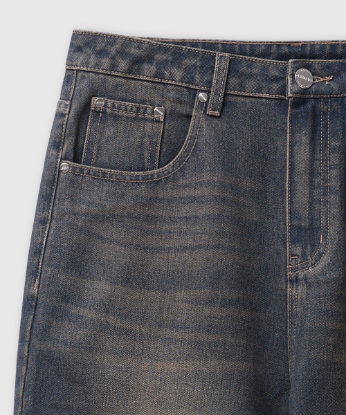 Vintage Cat Washing Wide Denim Pants [Yellow Washing] thumbnail 10