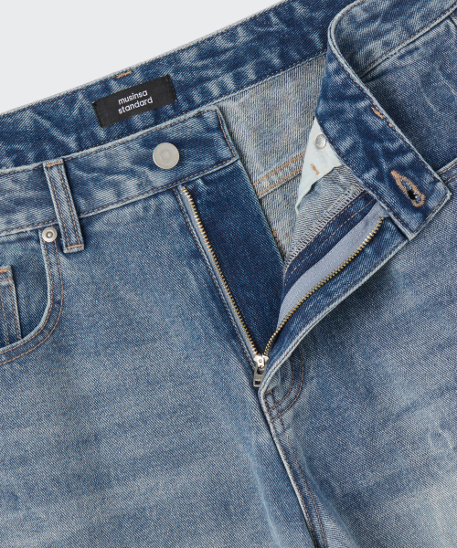 Crease вощёные свободные прямые джинсы Light Indigo
