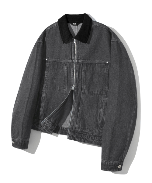 Джинсовая рабочая куртка на молнии с вельветовым воротником (LIGHT GRAY)