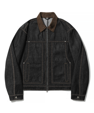 TRILLION トリリオン コーデュロイ カラー デニム ジャケット (ブラック) 画像 5