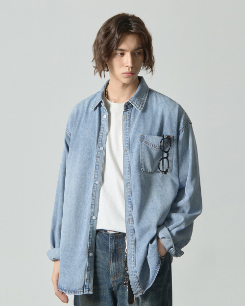 ASI ESSENTIAL BIO WASHING DENIM SHIRT_LIGHT BLUE