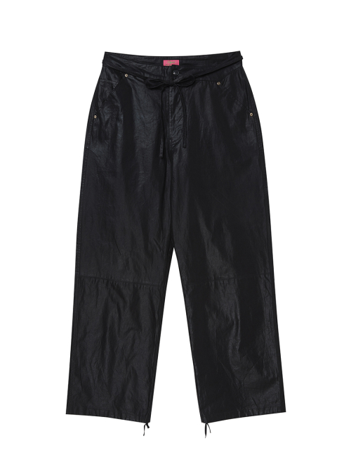 на лямках BELTED FAUX LEATHER брюки BLACK