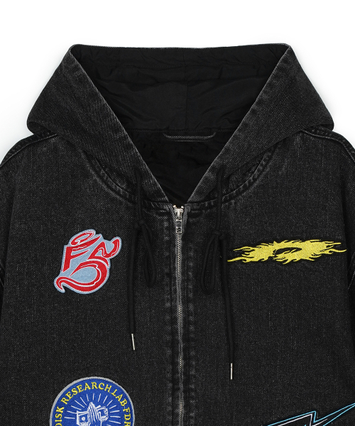 Wappen Twill Work Деним Hood Jacket Черный