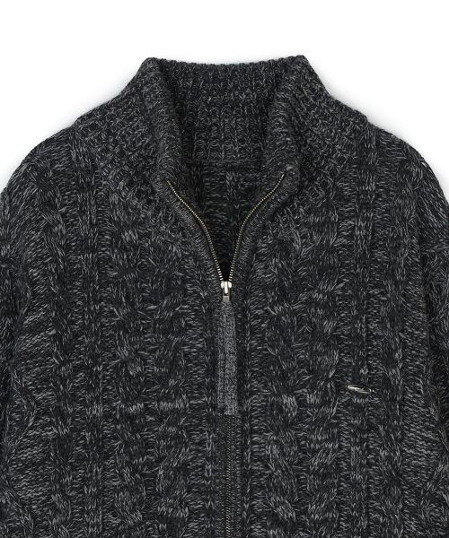 Heavy Cable Zip-Up Knit Кардиган Угольно-серый