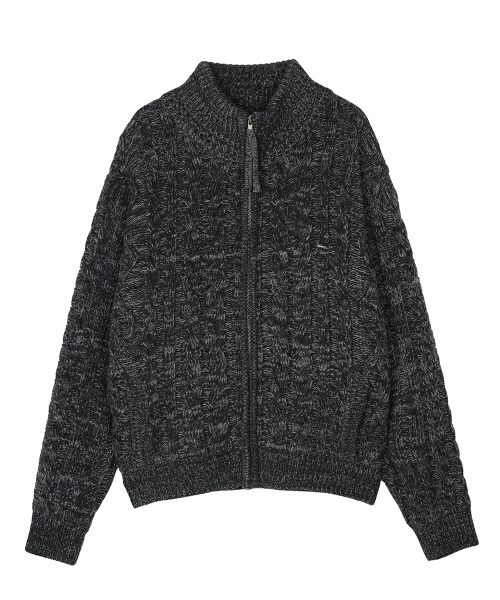 Heavy Cable Zip-Up Knit Кардиган Угольно-серый