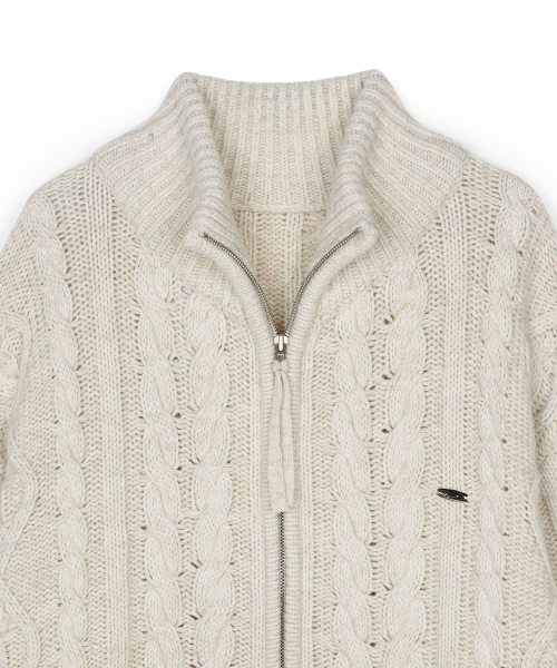 Heavy Cable Zip-Up Knit Кардиган Oatmeal