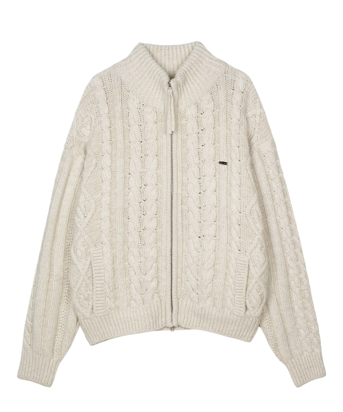 Heavy Cable Zip-Up Knit Кардиган Oatmeal