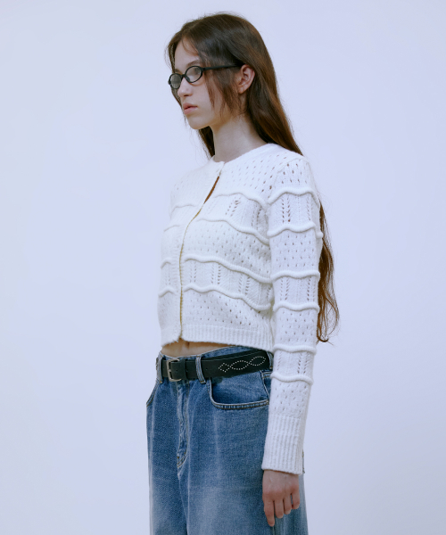 Wave Crop Knit Кардиган (IVORY)