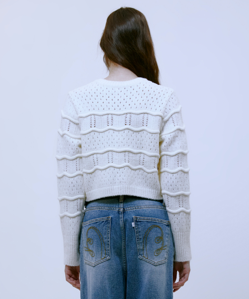 Wave Crop Knit Кардиган (IVORY)