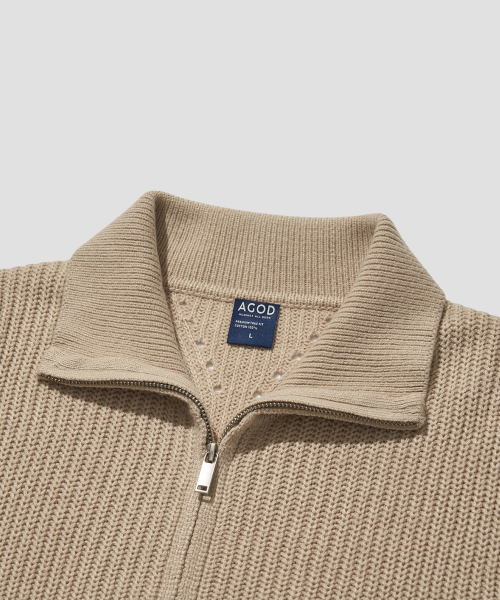 Refined Two-Way Knit Zip-Up [Beige] thumbnail 2