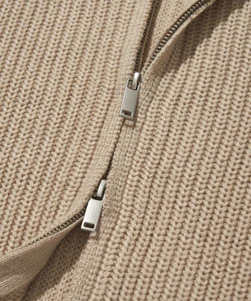 Refined Two-Way Knit Zip-Up [Beige] thumbnail 3