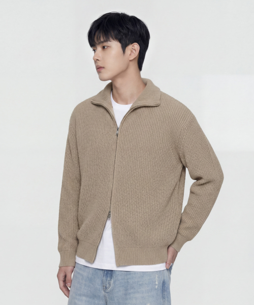 Refined Two-Way Knit Zip-Up [Beige] thumbnail 7