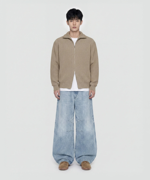 Refined Two-Way Knit Zip-Up [Beige] thumbnail 8