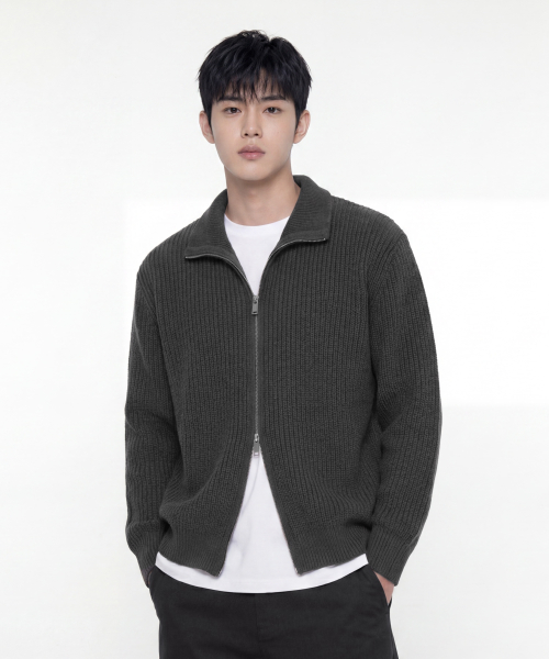 Refined Two-Way Knit Zip-Up [Charcoal] thumbnail 6