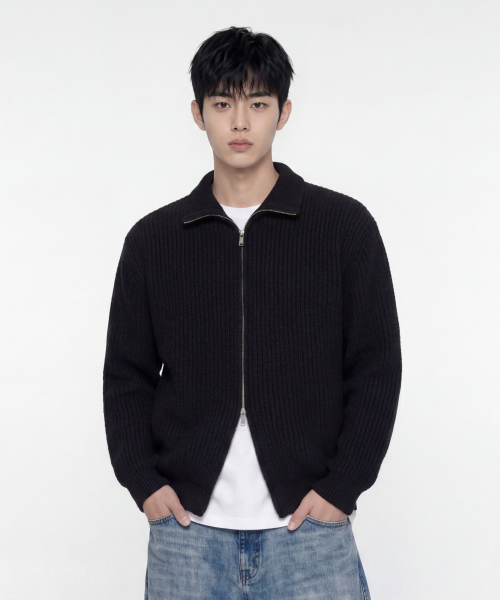 Refined Two-Way Knit Zip-Up [Black] thumbnail 6