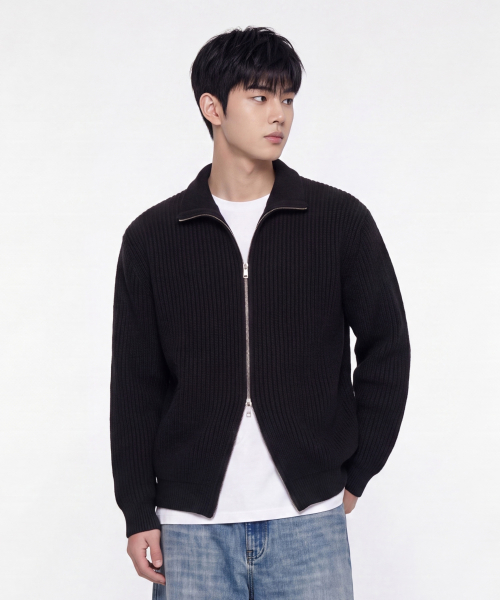 Refined Two-Way Knit Zip-Up [Black] thumbnail 7