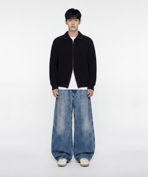 Refined Two-Way Knit Zip-Up [Black] thumbnail 8