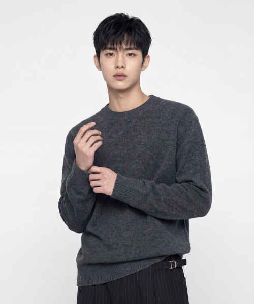Signature Daily Crewneck Knit [Charcoal] thumbnail 2