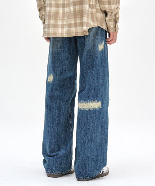 Patched Damage Wide Jeans DCPT047СинийB