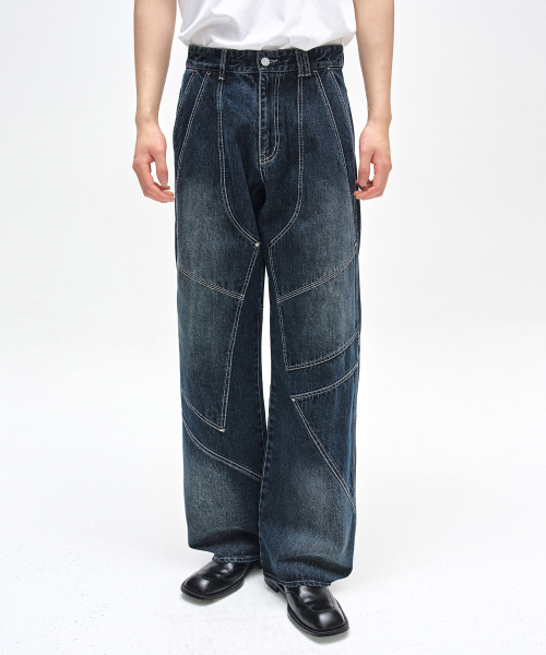 Pached Rivet Wide Jeans DCPT050DСинийA