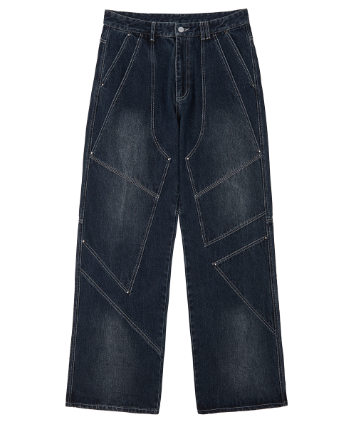 Pached Rivet Wide Jeans DCPT050DСинийA