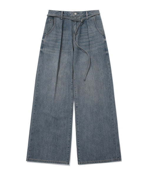 Женские широкие джинсы с ремнем Light Blue
