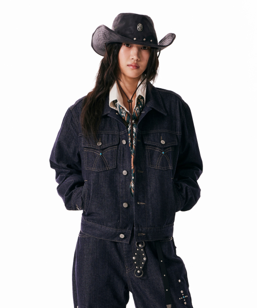 Western Studded Denim Jacket (Dark Blue)