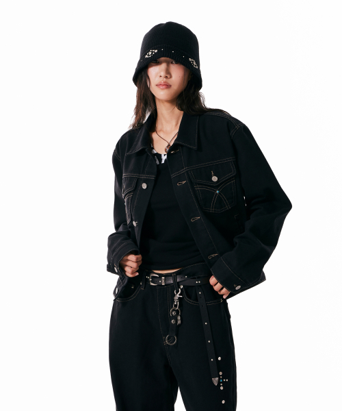 Western Studded Cotton Jacket (Black)