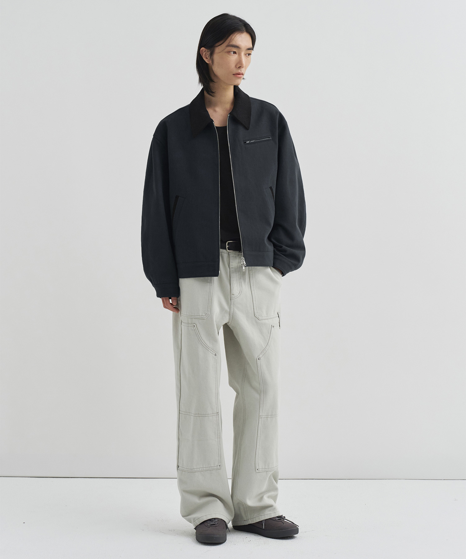 CONTRAST WORK TRUCKER JACKET [D.GREY]