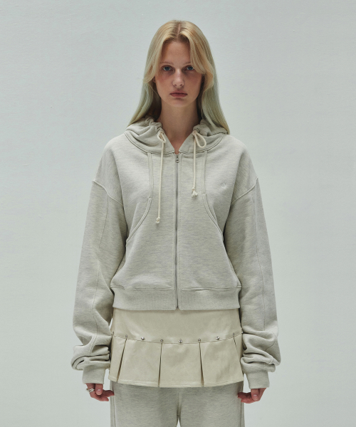 CROPPED HOODIE ZIP UP (oatmeal)