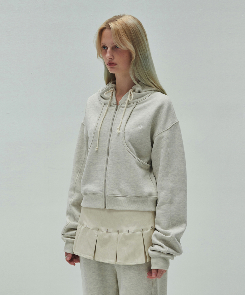 CROPPED HOODIE ZIP UP (oatmeal)