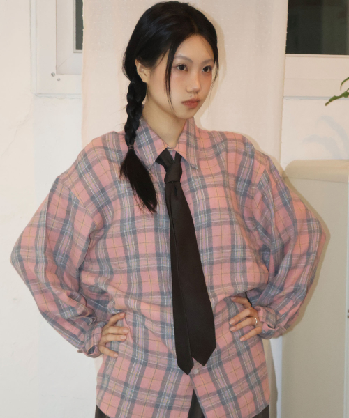 Оверсайз рубашка в клетку 90S VTG THE NERD_Light Pink