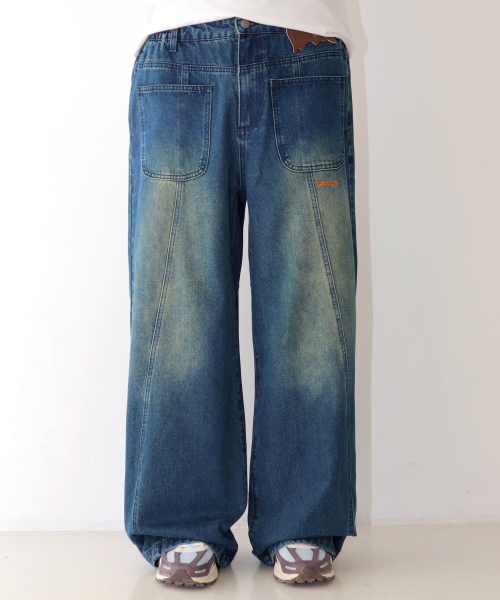Джинсы GP078 с карманами и патчами (INDIGO)