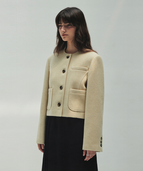 WOOLLY NO COLLAR JACKET (beige)