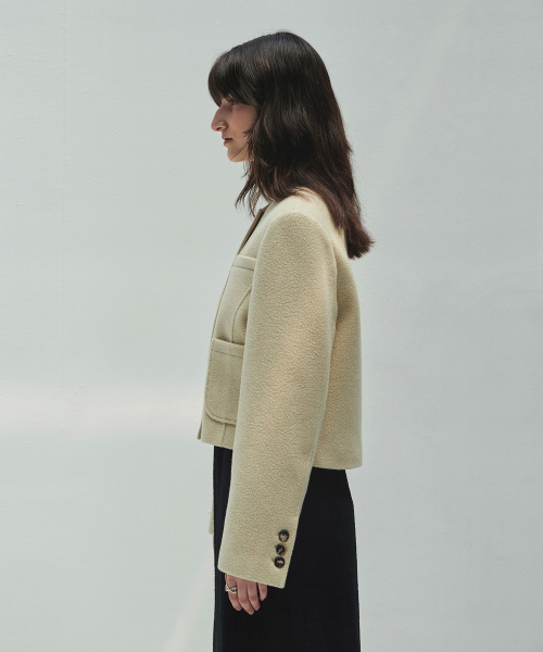 WOOLLY NO COLLAR JACKET (beige)