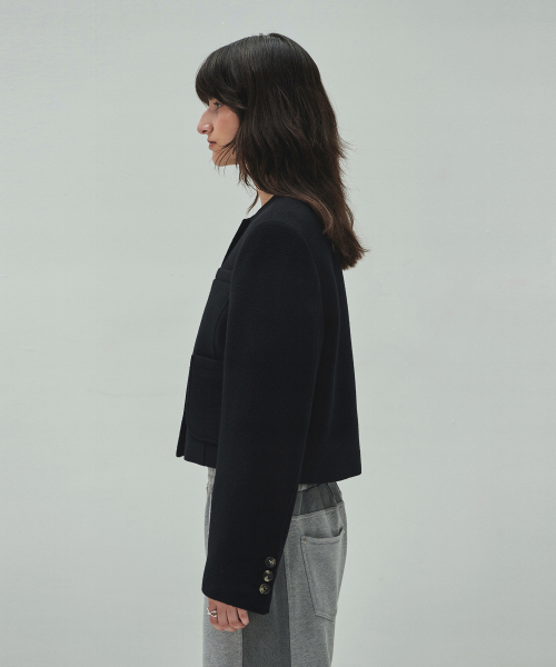 WOOLLY NO COLLAR JACKET (black)