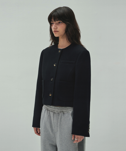 WOOLLY NO COLLAR JACKET (black)